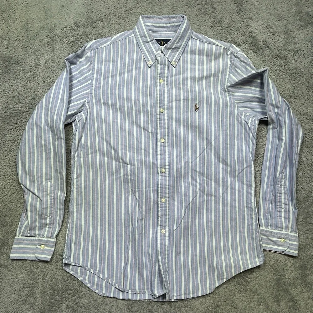 Ralph Lauren Shirt Men's M Blue Striped Oxford Button Down Flesh Pony OCBD